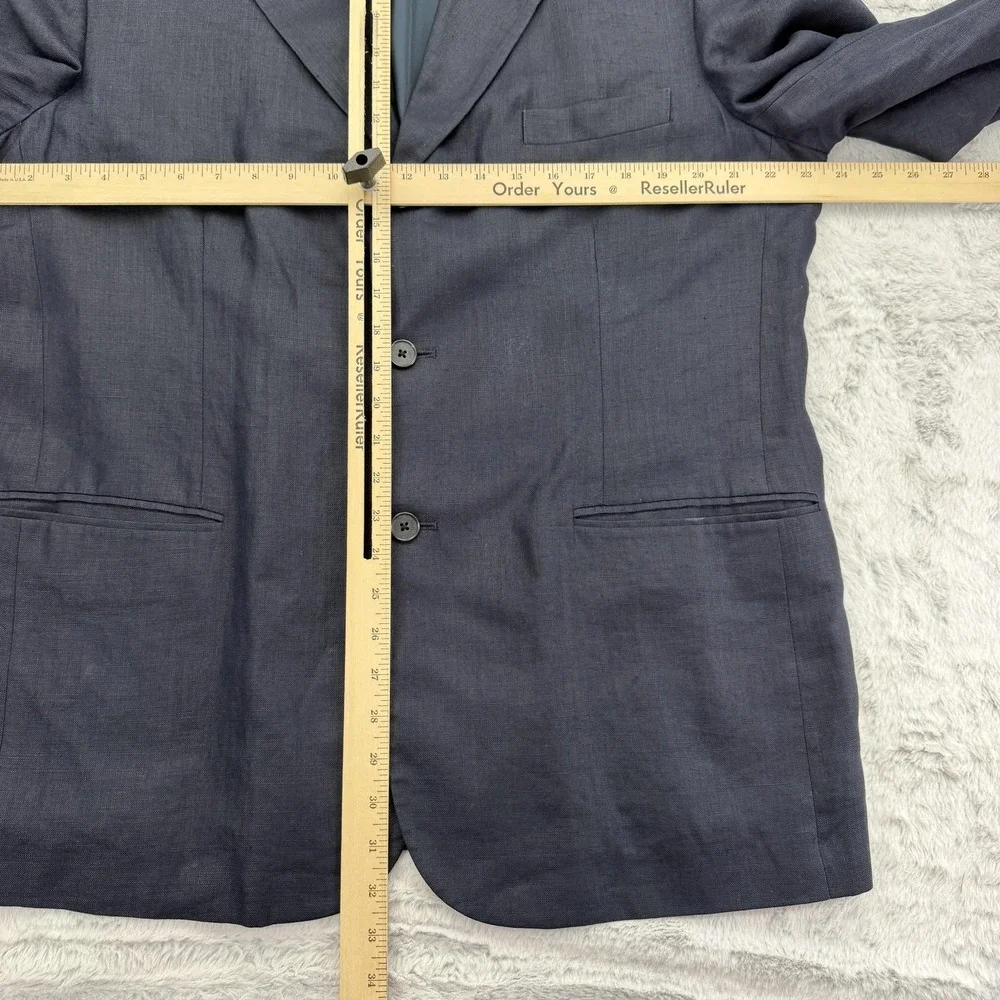J.CREW Suit Jacket Mens 44R Blue 100% Linen Single Breasted Notch Lapel 2-Button